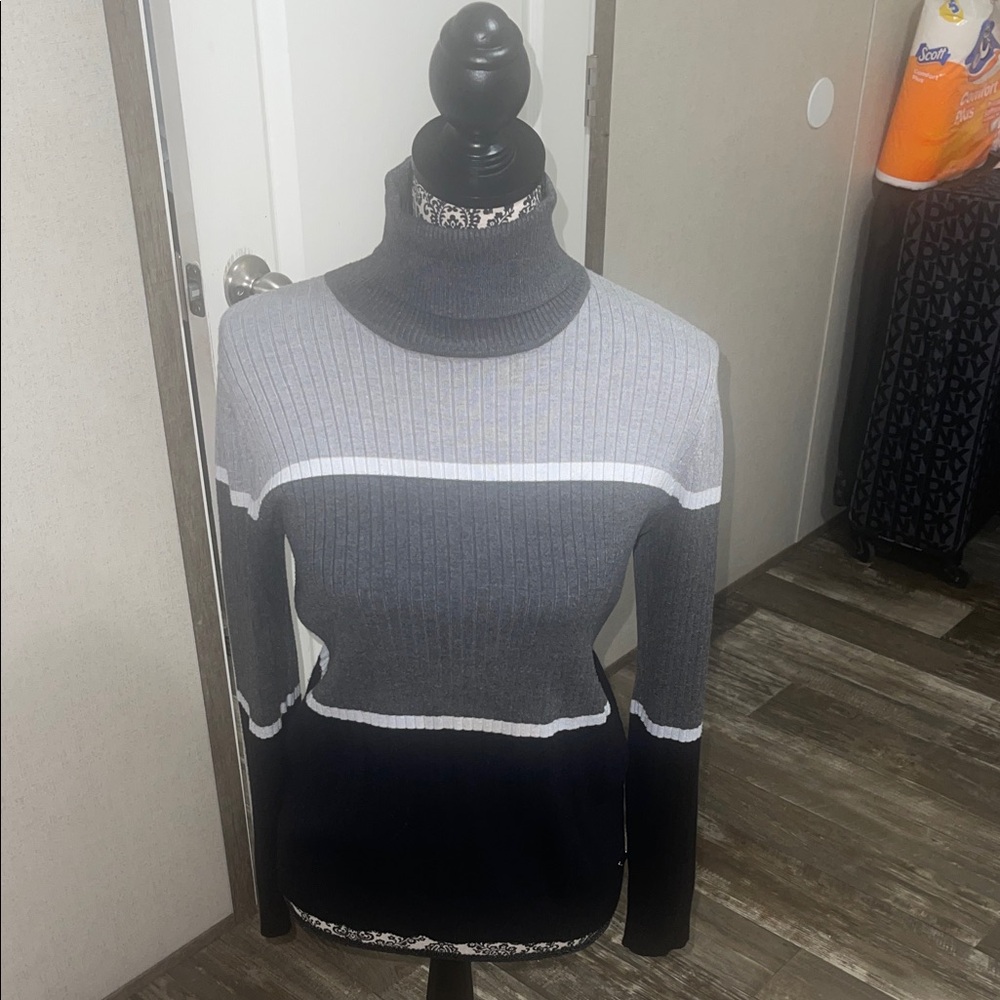 Calvin Klein Gray and Black Turtleneck Sweater